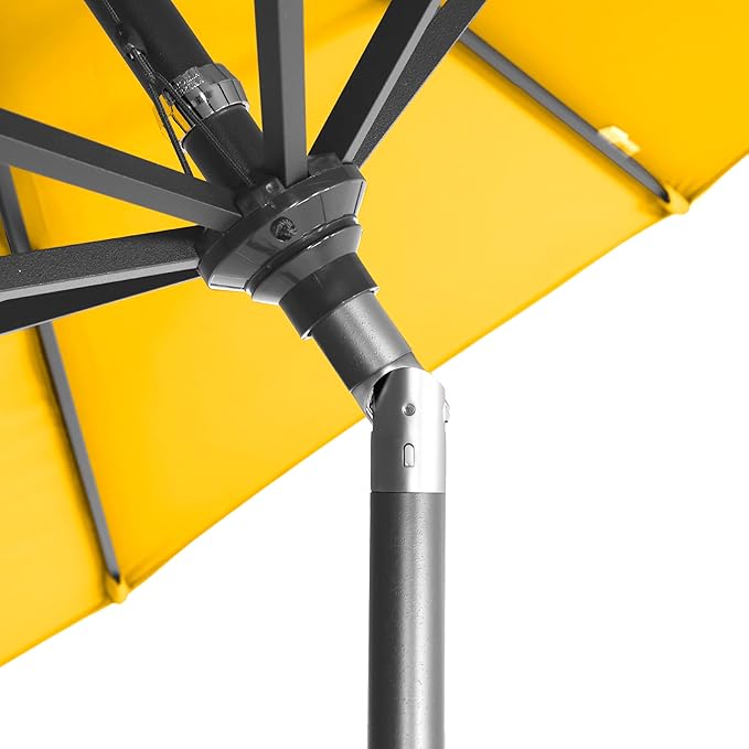 California Umbrella 12-Year-Non-Fading, 9Ft Premium Sunbrella Patio Umbrella, Hand-Crank, Button-Tilt, Gray Frame, Sunflower Yellow Fabric