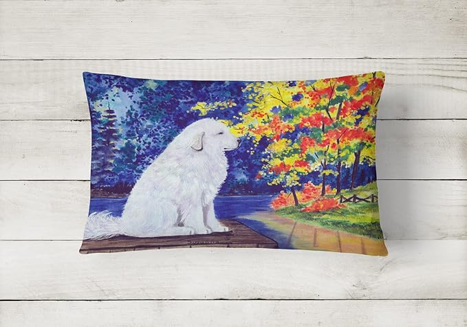 Caroline's Treasures SS8240PW1216 Great Pyrenees Canvas Fabric Decorative Pillow Machine Washable, Indoor Outdoor Decorative Pillow for Couch, Bed or Patio, 12HX16W