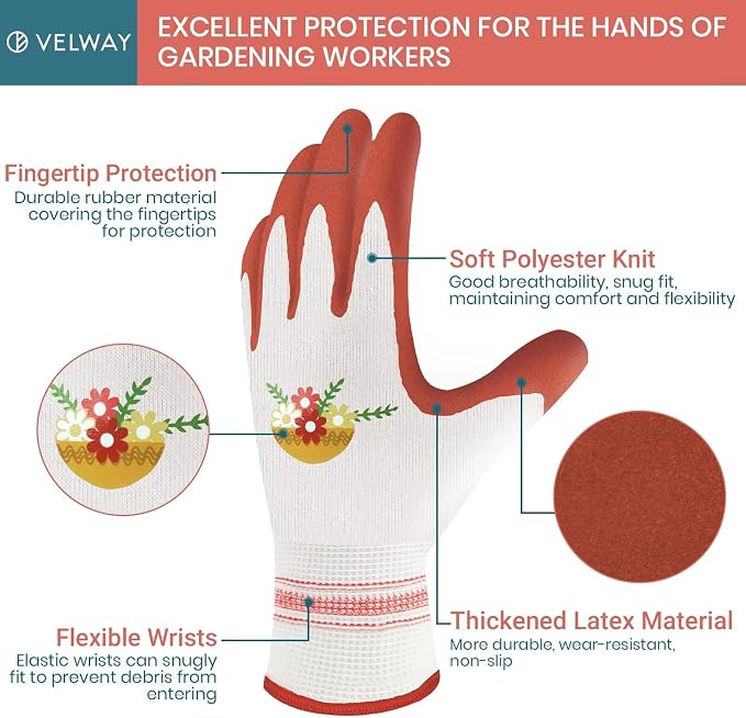 Velway 2 Pairs Gardening Gloves for Women - Breathable Rubber Coated Garden Work Gloves - Outdoor Protective Yard Gloves with Grip Gardening Gifts - Red & Green Large