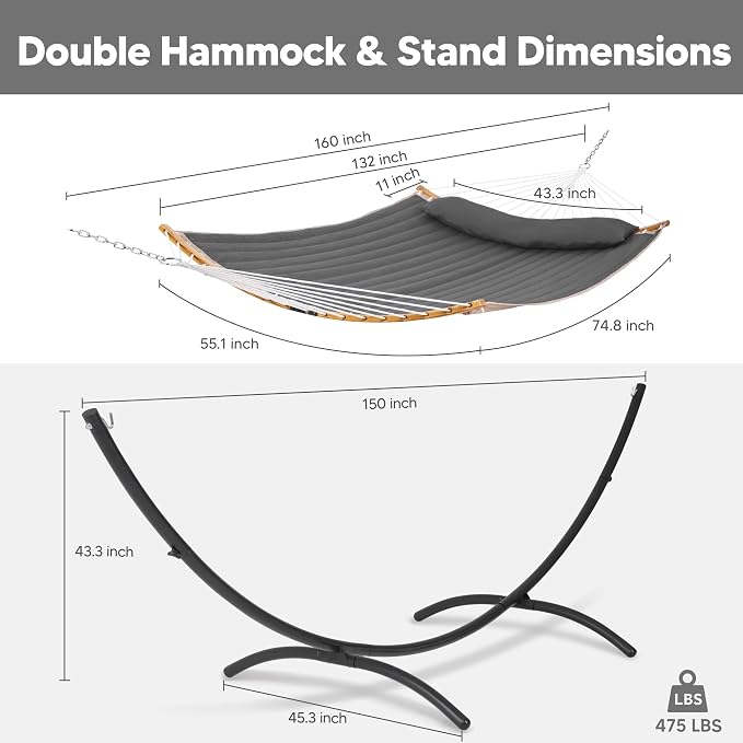 SUNCREAT Hammocks Standing Patio Hammock, Portable Hammock with Stand Foldable, Patent Pending, Dark Gray