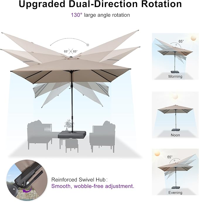 PURPLE LEAF 8' X 8' Left-right Tilting Outdoor Patio Umbrella Swivel Offset Cantilever Rectangle Aluminum Umbrella with UV Resistant Heavy Duty for Deck Pool Patio Backyard, Sand Dune