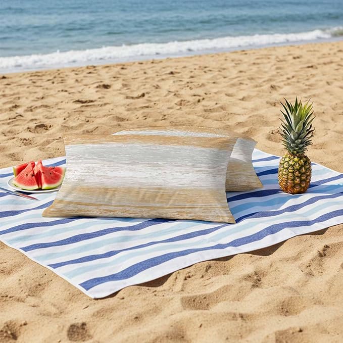 Orange Gray Outdoor Pillow Covers 20"x12" Set of 2, White Gradient Rustic Striped Minimalist Country Waterproof Throw Pillow Covers for Patio Furniture, Decorative Cushion Covers for Porch