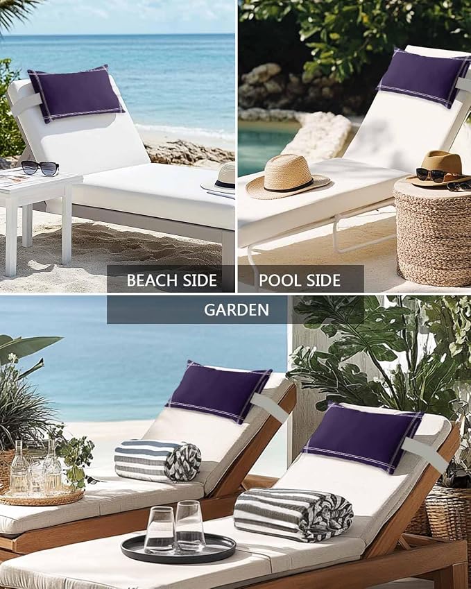 Outdoor Pillow for Lounge Chair with Strap & Insert Solid Color Recliner Head Pillow Dark Purple Waterproof Headrest Patio Lumbar Pillows for Beach Pool Office Chaise Chair 12x20 Inch