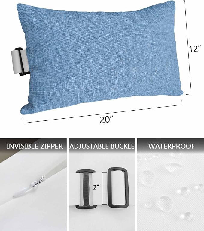 Pack of 2 Outdoor Lumbar Pillow Covers 12x20 Inch, Blue Burlap Texture Waterproof Throw Pillow Covers Set, Farmhouse Vintage Blue Indoor&Outdoor Decorative Cushion Cases for Patio Porch Beach
