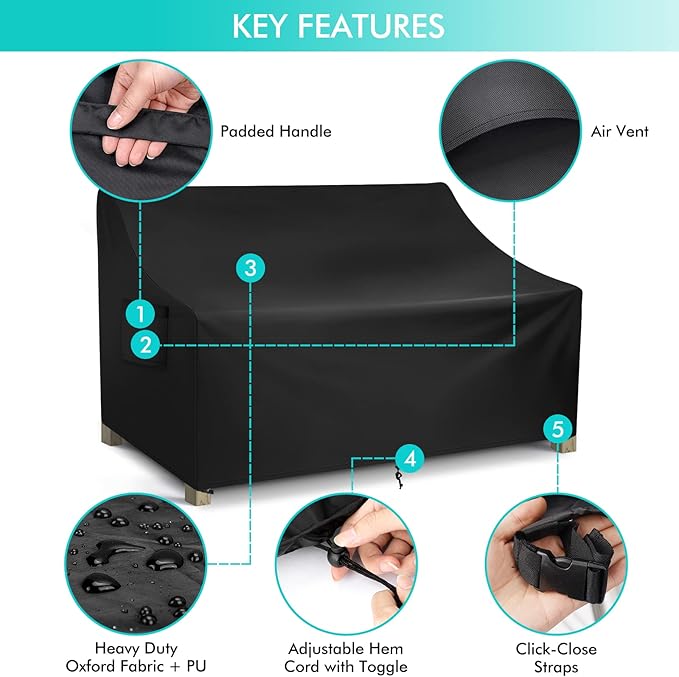 WLEAFJ Patio Sofa Cover Waterproof, 3-Seater Outdoor Sofa Cover, Heavy Duty Deep Lounge Loveseat Cover, Large Lawn Patio Furniture Covers with Air Vent, 78’’ W x 33’’ D x 32’’ H