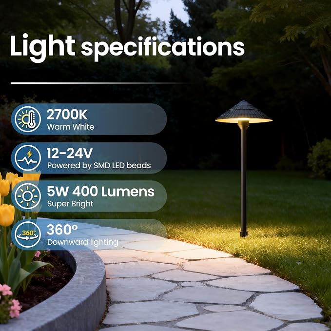 All-in-One Low Voltage Landscape Lighting Kit, 5W Outdoor Lights 2700K | Pathway Lights with 96W Transformer, IP66 Waterproof LED Landscape Lights Dusk to Dawn, Patio Lights for Yard Garden, 8-Pack