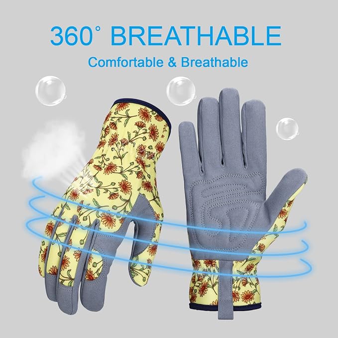 Bamllum Gardening Gloves for Women, Leather Garden Gloves | Breathable Garden Gloves with a Padded Palm, Flexible Fit and Elastic Wrist for Weeding, Digging, Planting and Pruning