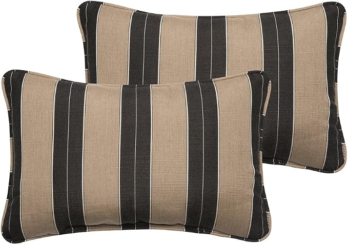 Sorra Home Trupedic x Sunbrella - Indoor/Outdoor Lumbar Pillows (Set of 2), Tan & Black Stripes