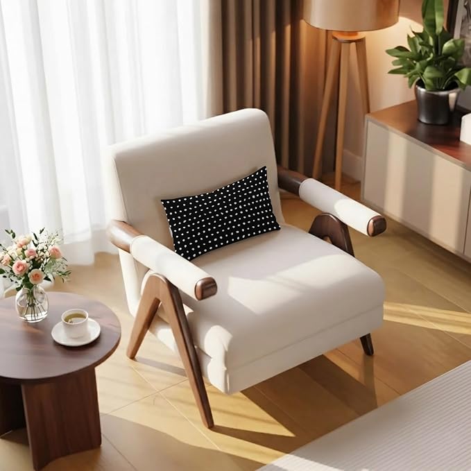 Chaise Lounge Headrest Pillow 1 Pack, Black Waterproof Chair Pillows with Insert & Adjustable Elastic Strap for Beach Pool Recliner, Abstract White Polka Dot Geometric Modern Art Outdoor Patio Pillow