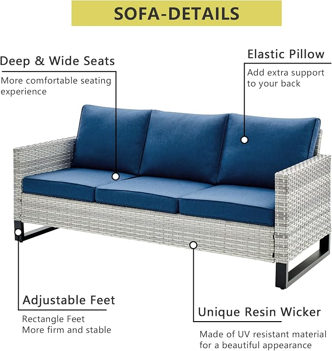 HUMMUH 5 Piece Patio Furniture All Weather Wicker Outdoor Sectional Sofa,High Back Patio Chairs,Coffee Table and Ottomans Set for Porch,Garden,Backyard