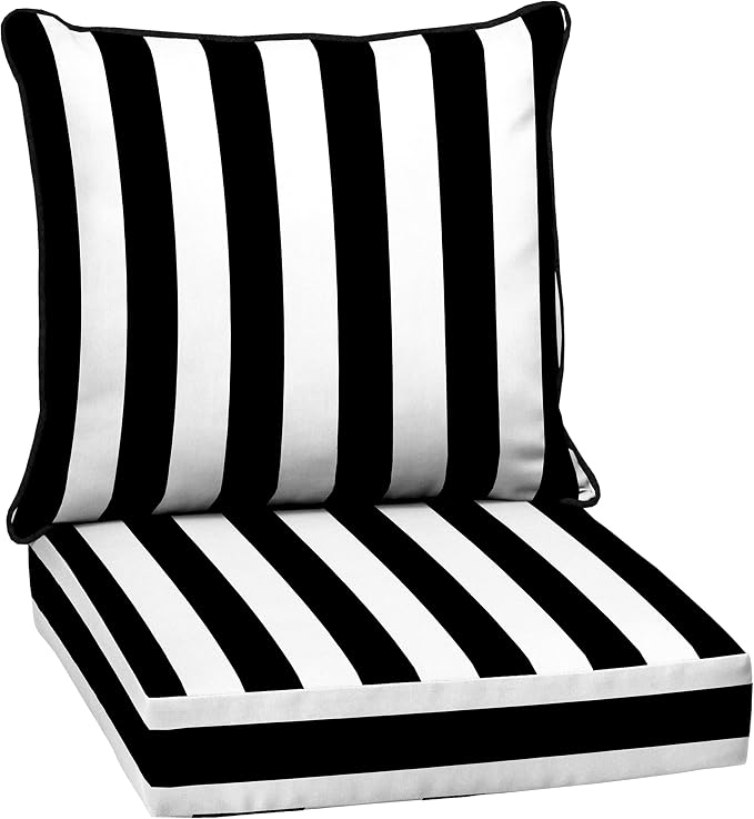Arden Outdoor Deep Seat Cushion Set, 24x24, Black Cabana Stripe
