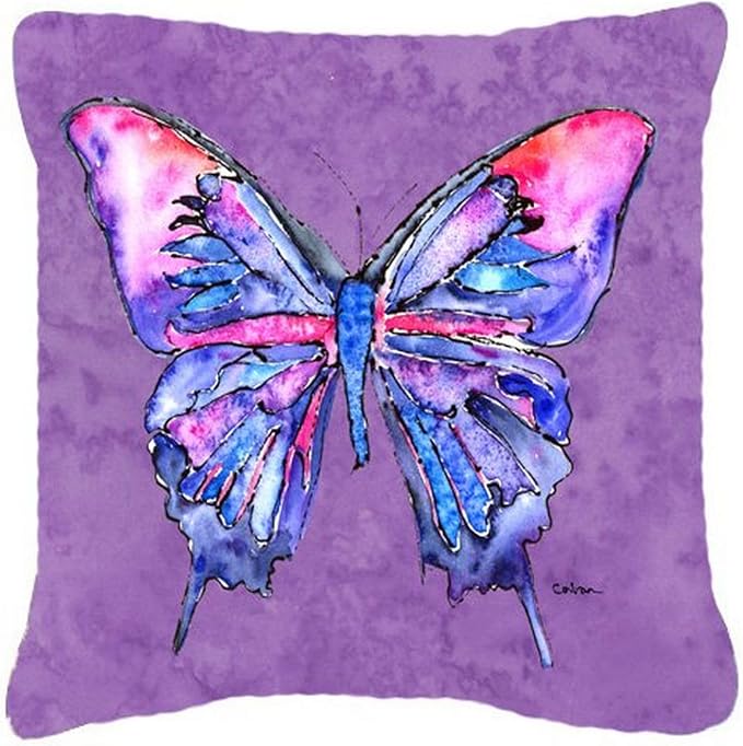 Caroline's Treasures 8860PW1818 Butterfly on Purple Fabric Decorative Pillow Machine Washable, Indoor Outdoor Decorative Pillow for Couch, Bed or Patio, 18Hx18W