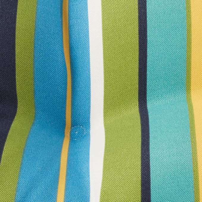 Pillow Perfect Stripe Indoor/Outdoor Chair Seat Cushion with Ties, Tufted, Weather, and Fade Resistant, 18.5" x 19", Blue/Green Topanga, 2 Count