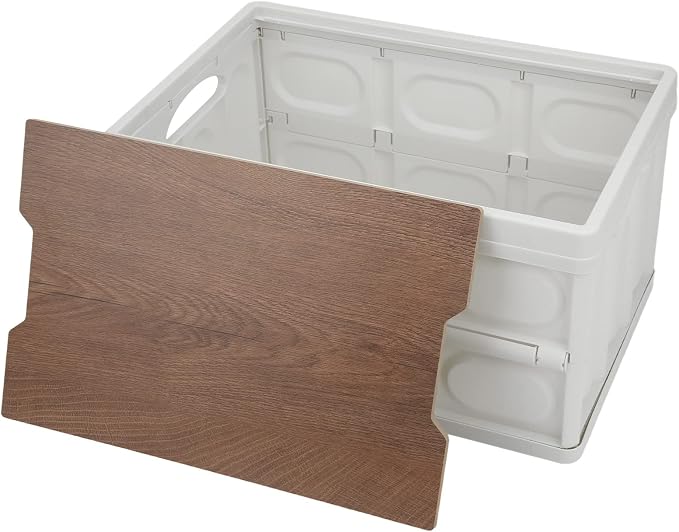 ZJchao 30L Duty Outdoor Storage Box with Detachable Wood Panel Locking Lid for Camping Deck Garden Use