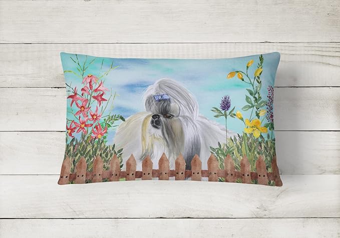 Caroline's Treasures CK1228PW1216 Shih Tzu Spring Canvas Fabric Decorative Pillow Machine Washable, Indoor Outdoor Decorative Pillow for Couch, Bed or Patio, 12HX16W