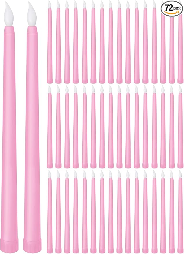 Treela 72 Pcs Flameless LED Taper Candles Battery Operated Candles Bulk 11 Inch Flickering Fake Candlesticks with Warm Light for Valentines Day Church Wedding Party Battery Not Included(Classic,Pink)