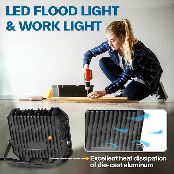 Leddictive 1 Pack LED Flood Lights Outdoor, 50W 5000LM Super Bright Floodlight Outside Work Light with 5.9FT Plug, IP65 Waterproof 6000K Outdoor LED Flood Light for Garage, Yard, Lawn, Garden