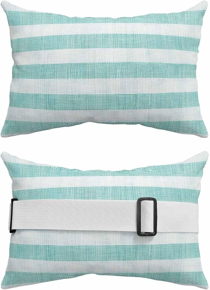 Pack of 4 Outdoor Lumbar Pillow Covers 12x20 Inch, Aqua Striped Waterproof Throw Pillow Covers Set, Rustic Farmhouse Stripes Indoor&Outdoor Decorative Cushion Cases for Patio Porch Beach