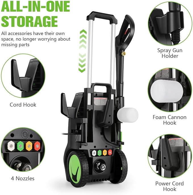 5000 PSI Pressure Washer, 4.0GPM Electric Power Washer,2000W High Pressure Washer, Professional Washer Cleaner, with Soap Bottle and 33FT Hose, Best for Cleaning Cars,Driveways,Patios (Green)