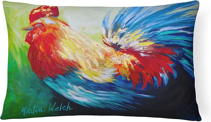 Caroline's Treasures MW1085PW1216 Bird - Rooster Chief Big Feathers Canvas Fabric Decorative Pillow Machine Washable, Indoor Outdoor Decorative Pillow for Couch, Bed or Patio, 12HX16W