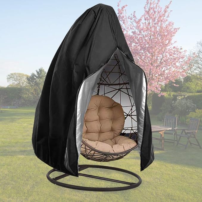 【Upgraded】Patio Egg Chair Covers with Zipper, Wicker Egg Swing Chair Covers, Waterproof Heavy Duty Weather Resisatnt Outdoor Chair Cover, Windproof Hanging Chair Cover, 75" x 45", Black, 1 Pack