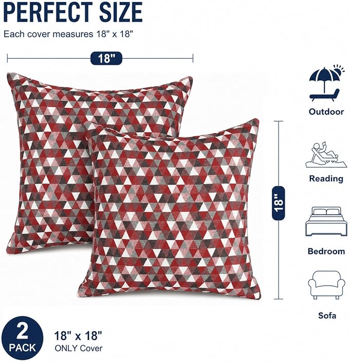 Outdoor Pillow Covers Waterproof Throw Pillow Covers, Set of 2 Jacquard Texture Water Resistant Fade Resistant Decorative Cushion Covers for Garden Patio Bench Couch Sofa, 18x18 Inch