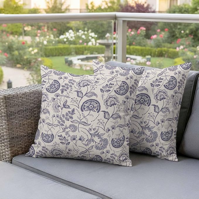 Outdoor Pillow Covers 26x26 Set of 2, Vintage Spring Floral Waterproof Patio Throw Pillow Covers for Couch Sofa Chair, Farmhouse Botanical Decorative Pillowcases for Throw Pillows