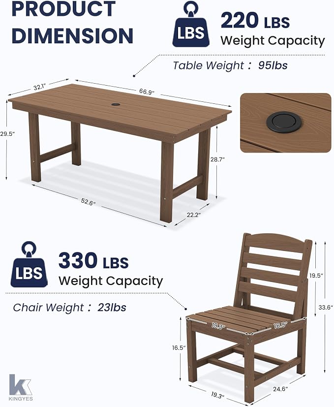 KINGYES Patio Armless Dinning Chairs Set of 2, HDPE All-Weather Outdoor Patio Chairs for Garden Backyard, Brown