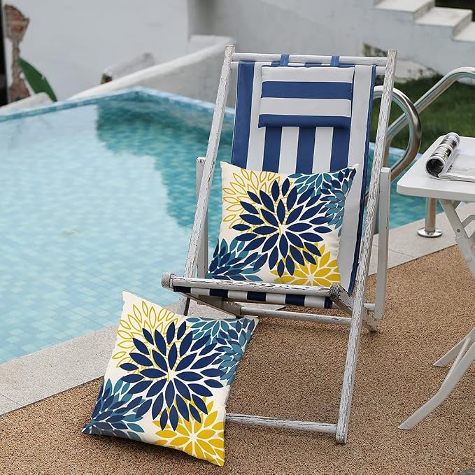DFXSZ Outdoor Waterproof Pillow Covers 18x18 Set of 2 BlueYellow Flower | Spring Summer Waterproof Flower Throw Pillowcases（No Inserts）Outdoor Decor for Patio Funiture Garden Polyester Covers