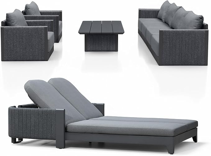 PURPLE LEAF Patio Furniture Set with 2 Person Lounge Chair 8 Pieces Patio Seating Sofas Aluminum Furniture Outdoor Couch Sectional Set with Cushions and Aluminum Table Patio Conversation Sets Gray