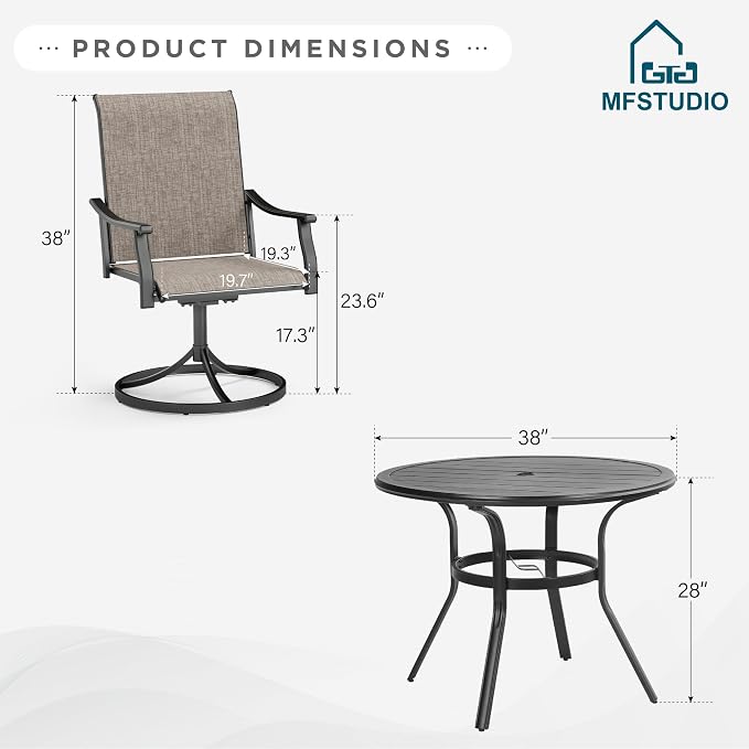 MFSTUDIO Outdoor Patio Dining Set for 4, Outdoor Patio Set with 37.8"x 28.7" Rounded Metal Table, 4 Swivel Patio Chairs, Heavy Duty Outdoor Dining Table and Chairs for Patio Lawn Garden