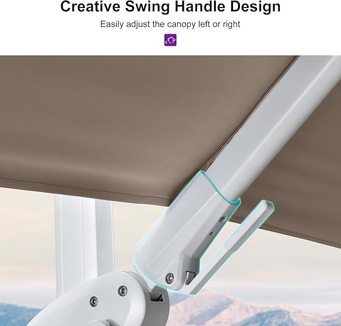 PURPLE LEAF 8' X 11.5' Right-left Tilt Patio Umbrella Swivel White Cantilever Umbrella with Tilt Aluminum Outdoor Umbrella with 360° Rotation for Deck Pool Garden, Beige