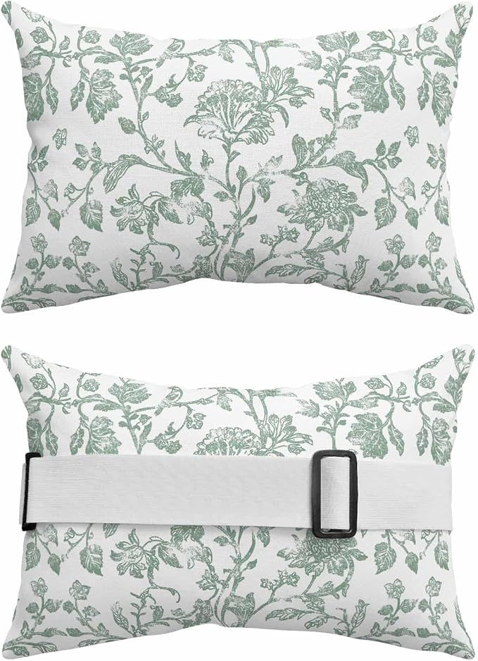 Pack of 4 Outdoor Lumbar Pillow Covers 12x20 Inch, Green Flower Waterproof Throw Pillow Covers Set, Farmhouse Vintage Boho Leaf Spring Indoor&Outdoor Decorative Cushion Cases for Patio Porch Beach