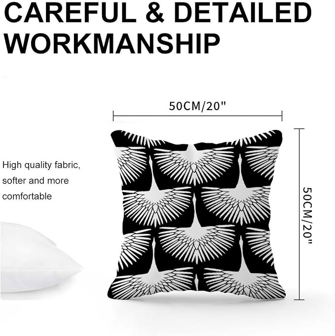 Pillowcase White Cranes Pillowcase Rustic Black and White Lily Geese Flock Pillow Cover Accent Outdoor Garden Decoration for Living Bed Room Patio Home 20x20 in
