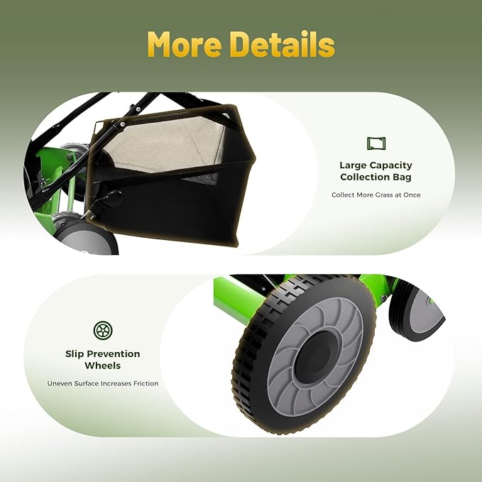Walk-Behind Lawn Mower,Manual Grass Cutter,Cordless Hand Push Reel Lawnmower Outdoor Yard (20")