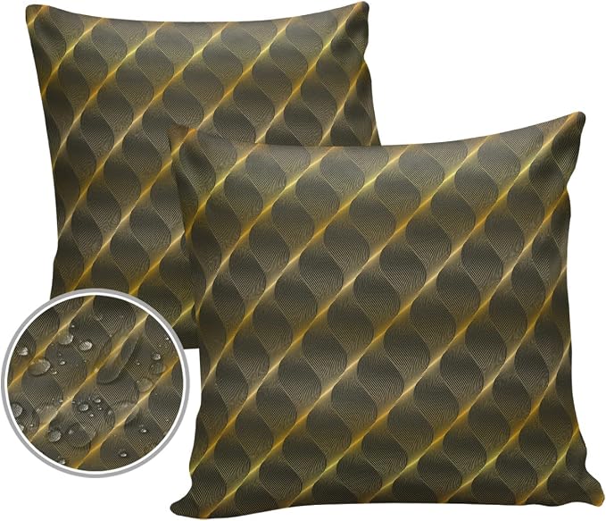 Outdoor Waterproof Pillow Covers Set of 2, Abstract Geometric Gradient Brown Retro Pattern Patio Throw Pillow Covers, Decorative Cushion Case for Couch Sofa Furniture Garden, 18x18 Inch