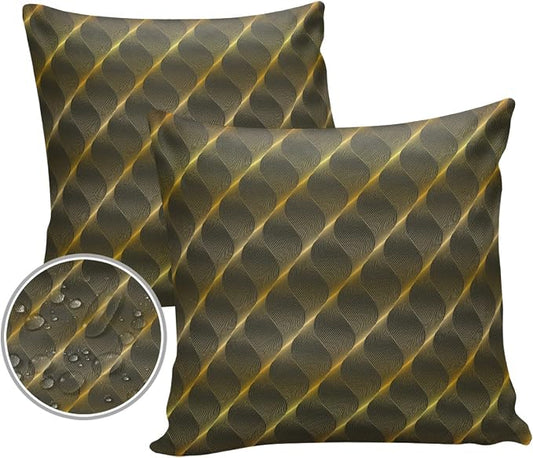 Outdoor Waterproof Pillow Covers Set of 2, Abstract Geometric Gradient Brown Retro Pattern Patio Throw Pillow Covers, Decorative Cushion Case for Couch Sofa Furniture Garden, 24x24 Inch