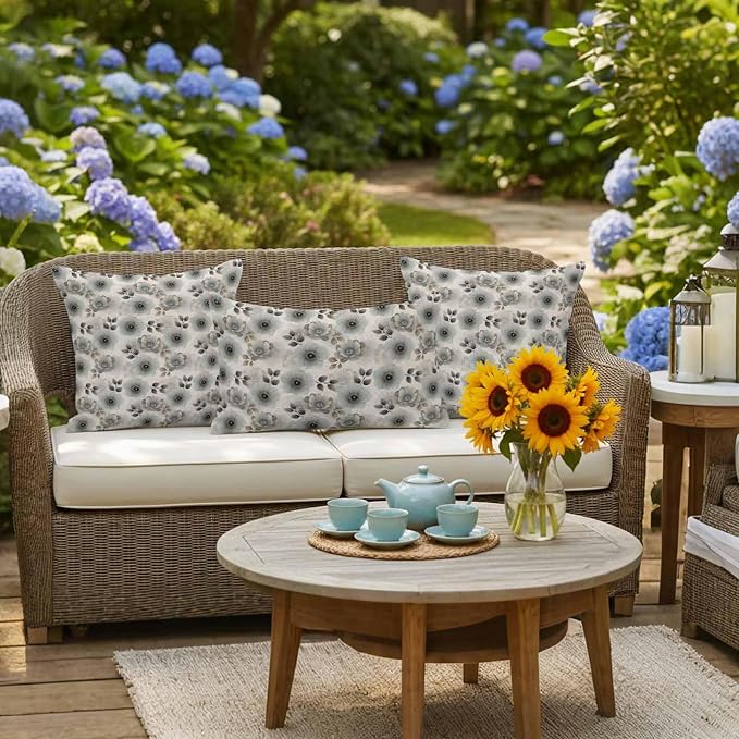Flower Floral Waterproof Outdoor Pillow Covers Set of 2 Home Decor, Retro Country Spring Pastoral Leaves Pillowcase Patio Pillow Covers for Couch Bench Furniture Garden 18x18in
