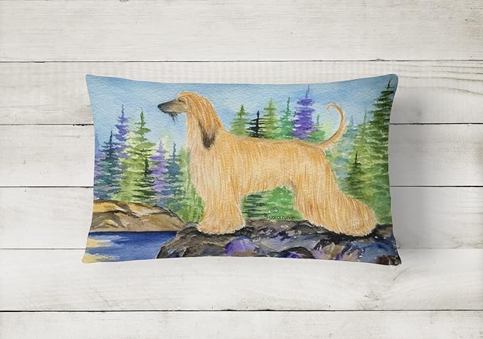 Caroline's Treasures SS8220PW1216 Afghan Hound Canvas Fabric Decorative Pillow Machine Washable, Indoor Outdoor Decorative Pillow for Couch, Bed or Patio, 12HX16W