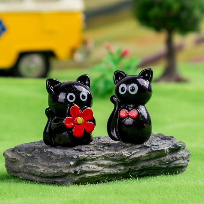 36 pcs Mini Resin Black Cats Variety Tiny Animals Figures Miniature Little Small Cat Figurines Bulk for Micro Fairy Garden Landscape Accessories Hide Crafts Decor Aquarium