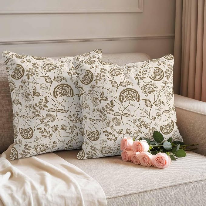 Outdoor Pillow Covers 26x26 Set of 2, Vintage Spring Floral Waterproof Patio Throw Pillow Covers for Couch Sofa Chair, Summer Botanical Farmhouse Decorative Pillowcases for Throw Pillows