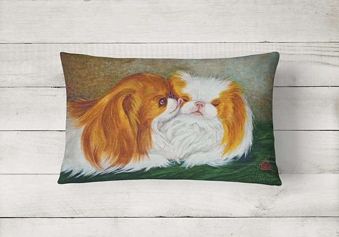 Caroline's Treasures MH1045PW1216 Japanese Chin Best Friends Canvas Fabric Decorative Pillow Machine Washable, Indoor Outdoor Decorative Pillow for Couch, Bed or Patio, 12HX16W