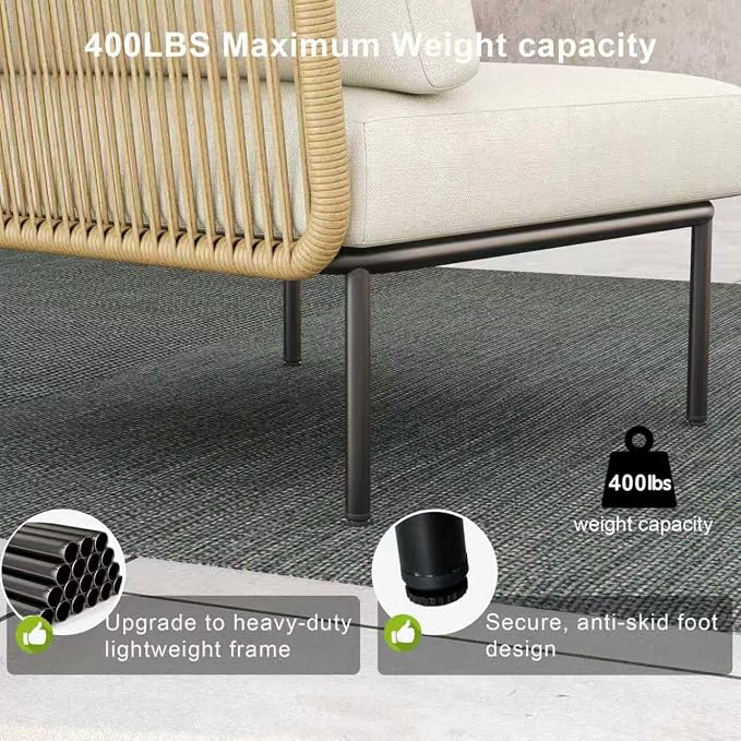 LayinSun 7 Pieces Aluminum Patio Furniture Set, Modern Modular Sectional Sofa with Coffee Table and Upgrade Thickness Cushion