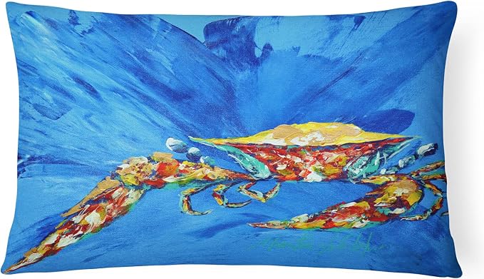 Caroline's Treasures MW1163PW1216 Big Spash Crab in Blue Canvas Fabric Decorative Pillow Machine Washable, Indoor Outdoor Decorative Pillow for Couch, Bed or Patio, 12HX16W
