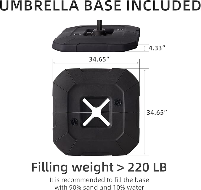 JZAC & QZYD 9x9 FT Outdoor Cantilever Patio Umbrella with Base Included and Solar LED Lights, Large Heavy Duty 2-Tier Square Aluminum Offset Umbrellas with 360-Degree Rotation for Pool Deck, Beige