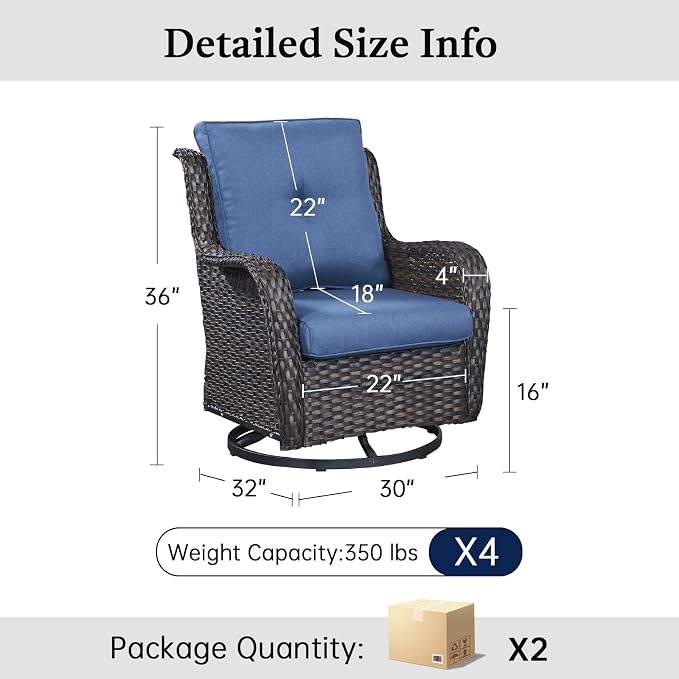 Wicker Patio Furniture Set- 4 Pieces Swivel Patio Chairs,PE Rattan Outdoor Rocking Chairs Porch Furniture for Garden Deck
