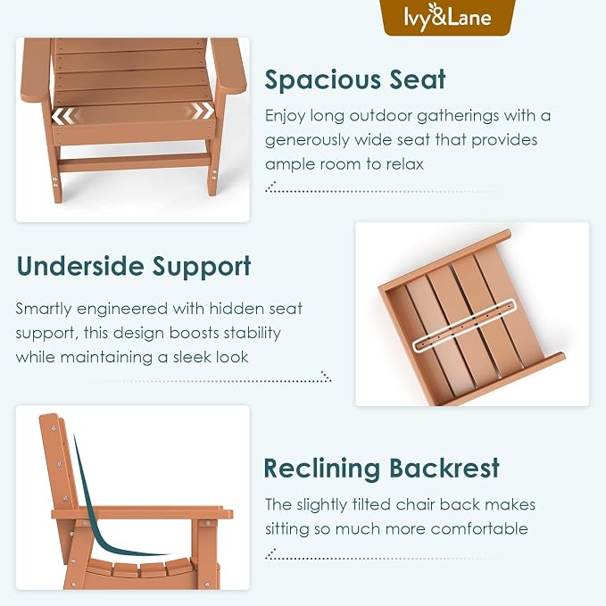 IVY&LANE Outdoor Dining Chair | HDPE | Teak | All Weather | Arm Chairs | Patio Furniture | for Poolside Lawn Garden Backyard
