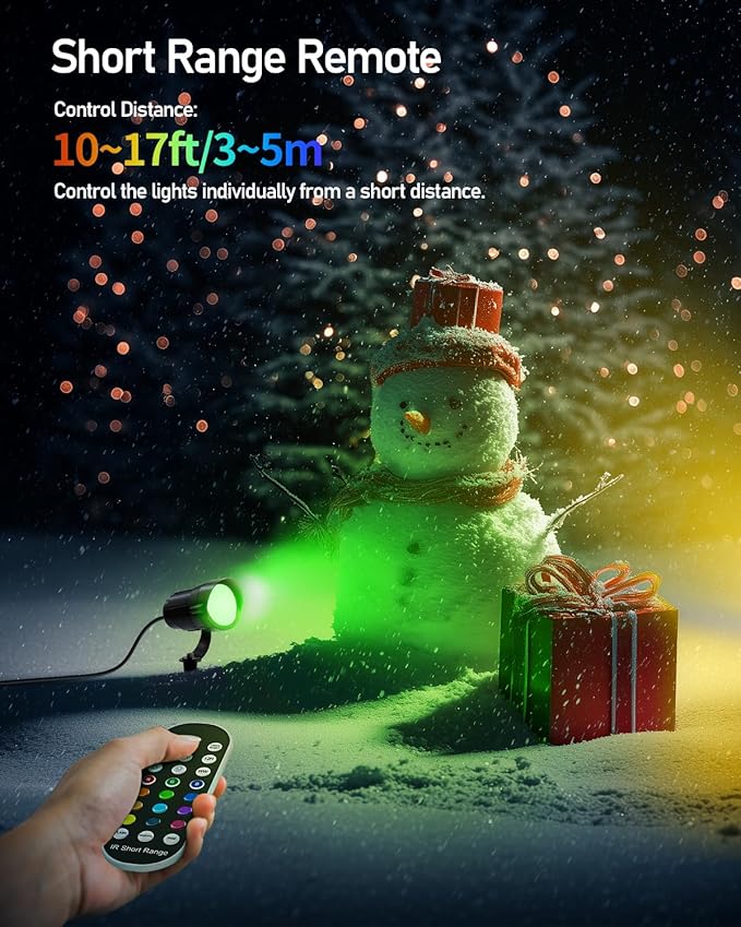 HIBOITEC 12W Christmas Spotlight Outdoor with Plug Timer Color Changing 120V Landscape Lighting Waterproof Dimmable LED Spot Light for Yard Christmas Outside House Garden Tree Decoration 2Pack
