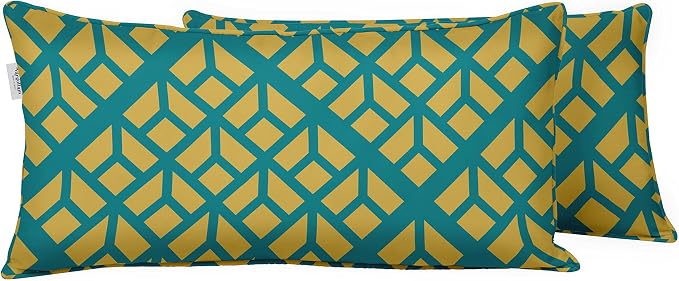 Indoor/Outdoor Polyester Fabric Lumbar Pillow Cover, All-Weather Waterproof Rectangular Cushion Case for Patio Furniture, 12 x 24 Set of 2 - Abstracts-44