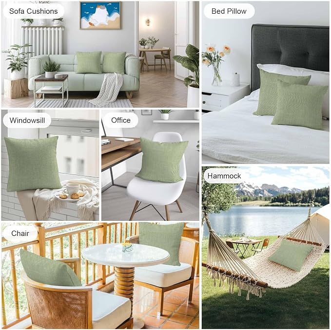 Pack of 2 Waterproof Outdoor Pillow Covers 24x24 Inch Decorative Pillow Covers Vintage Sage Green Throw Pillowcases Farmhouse Retro Beige Solid Color Outdoor Cushion Cover for Couch, Patio, Tent